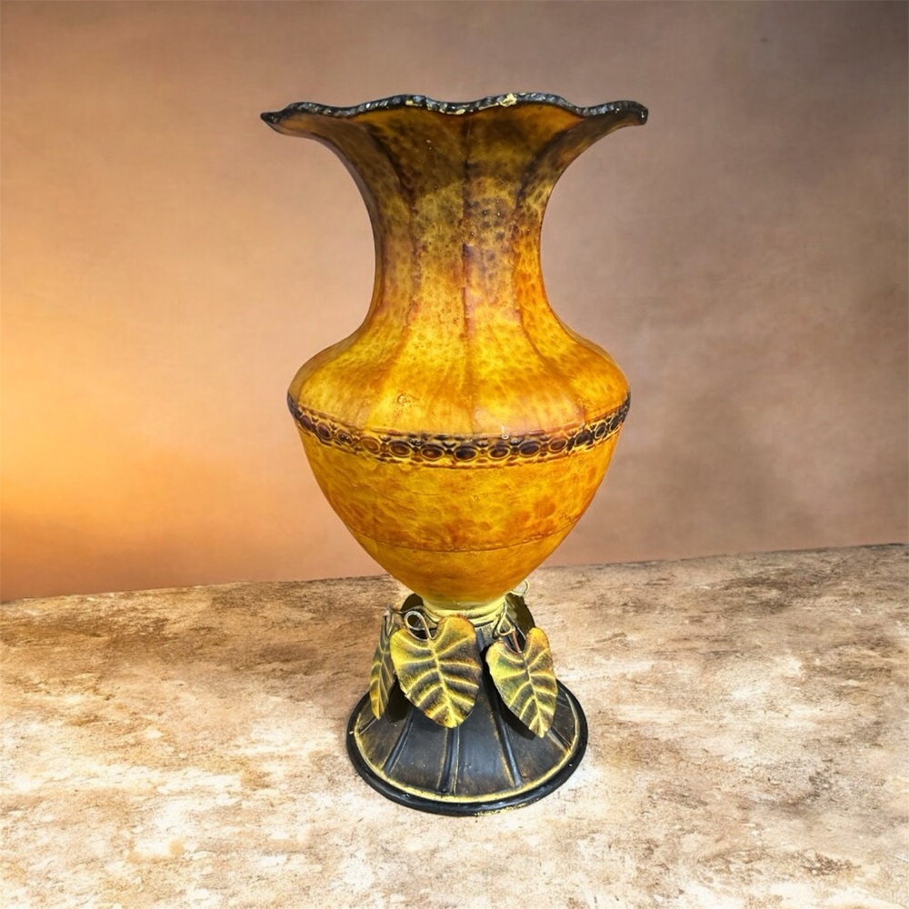 Elegant Amber Vase with Leaf Accents
